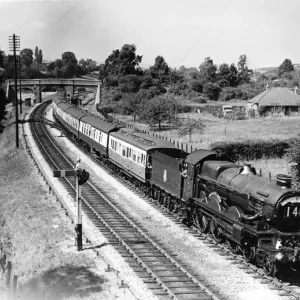 Print of No 7018 Drysllwyn Castle locomotive, Kingskerswell, 1956 Print of No 7018 Drysllwyn Castle locomotive, Kingskerswell, 1956