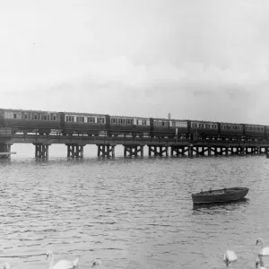 Print of Radipole Lake timber bridge, c1900 Print of Radipole Lake timber bridge, c1900