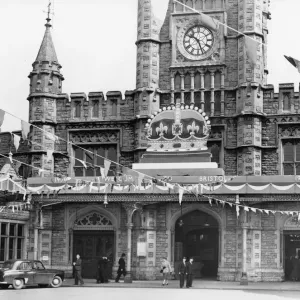 Print of Bristol Temple Meads Station Decorations 1956 Print of Bristol Temple Meads Station Decorations 1956