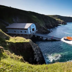 Lizard Tamar class lifeboat Rose 16-20 being launched down the slipway on a training exercise