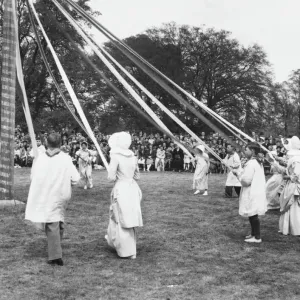 Maypole Print: Ickwell Village Green Scene Maypole Print: Ickwell Village Green Scene