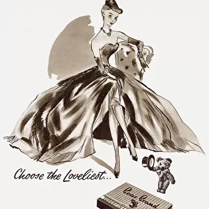 Advertisement for Bear Brand women's stockings. Date: 1954