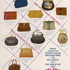 An advertisement for handbags