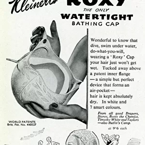 Advert for Kleinerts Roxy watertight bathing caps 1948