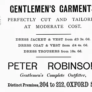 Advert for Peter Robinson gentlemens evening wear 1895