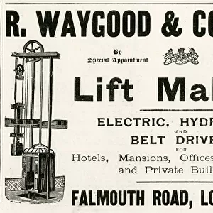 Advert for R. Waygood & Co. lift makers 1898 Advert for R. Waygood & Co