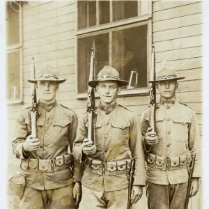 Three American soldiers, Camp Dodge, Iowa, WW1