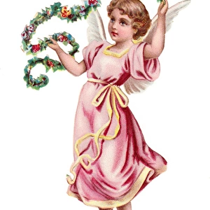 Angel with garland on a Victorian Christmas scrap