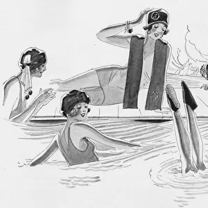Art deco illustration of women swimming, 1924