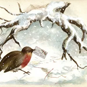 Artwork by Florence Auerbach, robin with note
