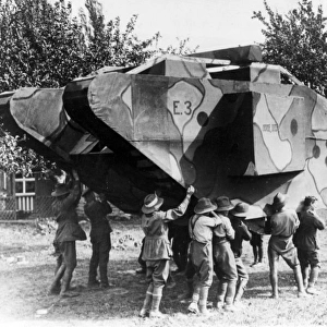 Australian soldiers with dummy tank, Le Catelet, WW1
