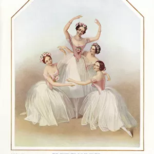 Four ballerinas on a music sheet