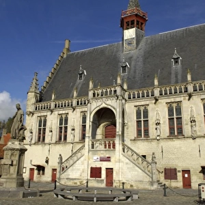 BELGIUM. Damme. City Hall and statue of the poet