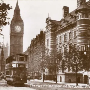 Big Ben and Thames Embankment Print, London 1909 Big Ben and Thames Embankment Print, London 1909