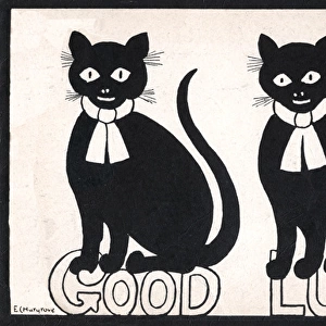 Two black cats for Good Luck - WW1 era postcard