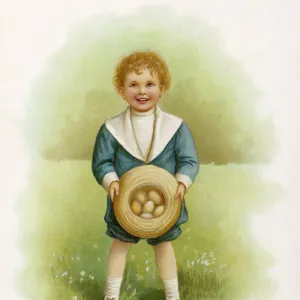 Boy in Garden with Eggs