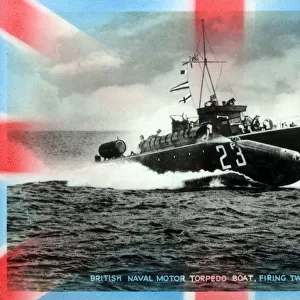 British Naval Torpedo Boat firing two torpedoes