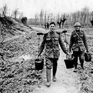 British soldier carrying water, Western Front, WW1