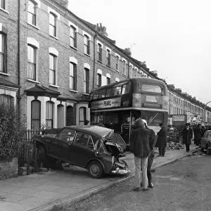 Bus embedded in house, Blackstock Road, London