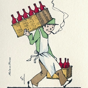 Business card design, man carrying bottles