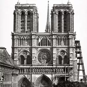 c. 1880s - France Paris Catherdral of Notre Dame, scaffolding up the side