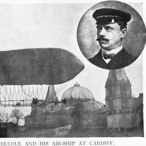 Captain Beedle and His Airship at Cardiff, Wales, UK