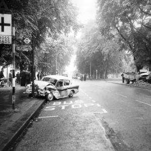 Car crash at a bus stop