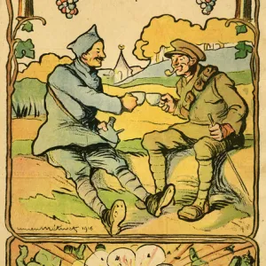 Cartoon, Sharing a drink, WW1