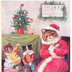 Cats enjoying a party on a Christmas card