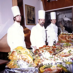 Chefs and buffet at Island Hotel, Tresco, Isles of Scilly