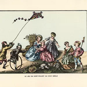 Children flying a kite and playing with a hoop, 18th century