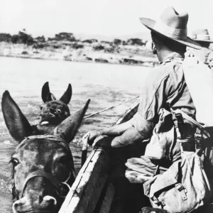 Chindits crossing the Great Chindwin River, Burma