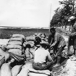 Chinese labourers filling sandbags near Arras, France, WW1