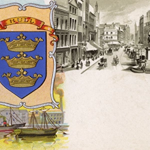 Coat of Arms of Hull, Humberside and view of Market Place