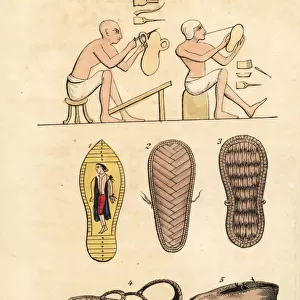 Cobblers making sandals and shoes in ancient Egypt