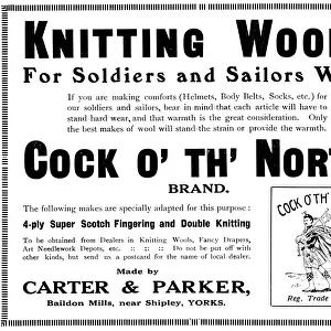 Cock o th North wool advertisement, WW1 knitting