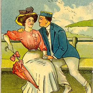 Comic postcard, Courting couple at the seaside Date: 20th century