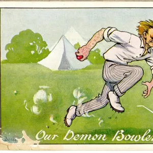 Comic postcard, Our Demon Bowler Date: 20th century