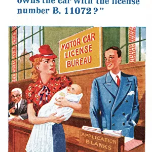 Comic postcard, Looking for the babys father - car licence number