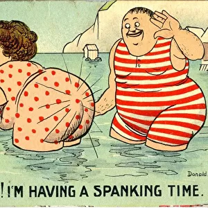Comic postcard, Plump couple in the sea