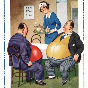 Comic postcard, scene in a teashop