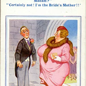 Comic postcard, Wedding usher and brides mother Date: 20th century