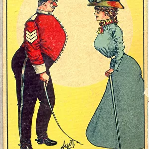 Comic postcard, Woman and sergeant Date: early 20th century
