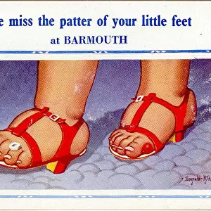 Comic postcard, Womans plump feet in sandals
