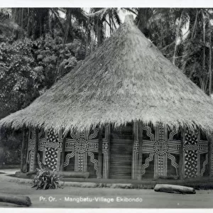 Congo - Mangbetu Village, Ekibondo - Decorated hut