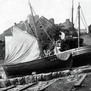 Late 19th Century Print of Boats at Criccieth, Wales