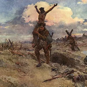 The Cross Bearers, WW1 battlefield by Matania