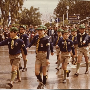 Cub scouts on parade, Heraklion, Crete