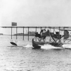 Curtiss Nc-2 Seaplane Taxiing after Landing in Water