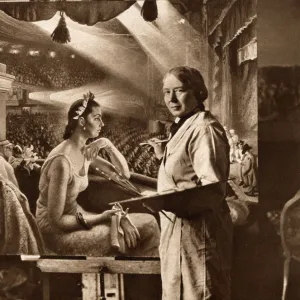 Dame Laura Knight working on a painting of the Palladium